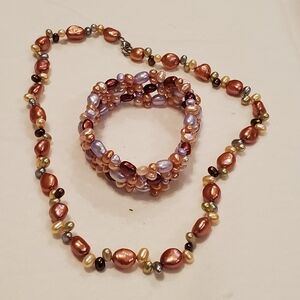 Fun multi-colored "Nerd" 18" pearl necklace & bracelet w/ irregular shaped pearl